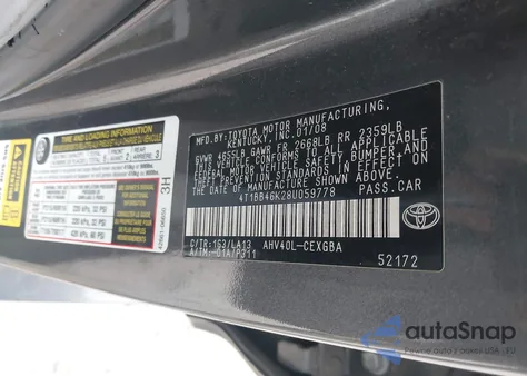 2008 Toyota Camry Hybrid from USA, damaged, VIN 4T1BB46K28U059778